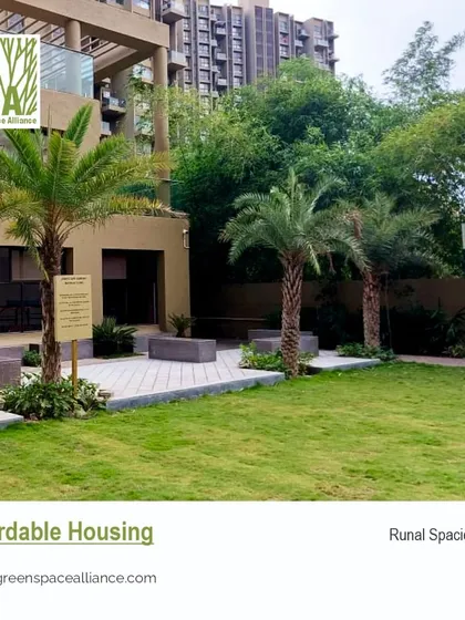 This image of our affordable housing project at Runal Spacio, Pune, demonstrates our commitment to bringing quality landscape design to all types of developments, enhancing the living environment for everyone.