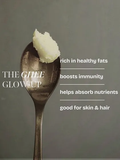Let's talk about the 'ghee glow-up'. This traditional fat is rich in healthy fatty acids, boosts immunity, and helps your body absorb nutrients from other foods. I teach you how to incorporate it correctly for skin, hair, and overall health.