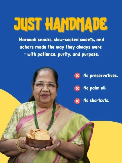 Here I am with a bowl of our crispy mathri, and this is our simple promise to you. We make everything by hand without any preservatives, palm oil, or shortcuts, staying true to our traditional family recipes.