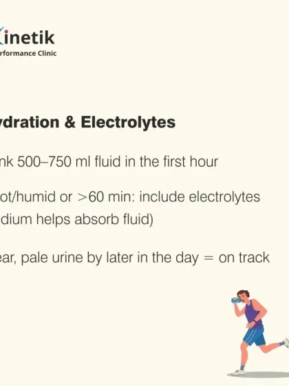 Don't forget hydration and electrolytes. Aim to drink 500-750 ml of fluid in the first hour after your run, and include electrolytes if the run was long or in hot weather.