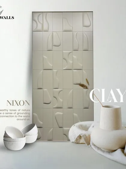 Inspired by the nature of clay, this 'Nixon' panel is designed with earthy tones and abstract shapes. The textured, 3D forms offer a very distinctive and organic approach to modern paneling.
