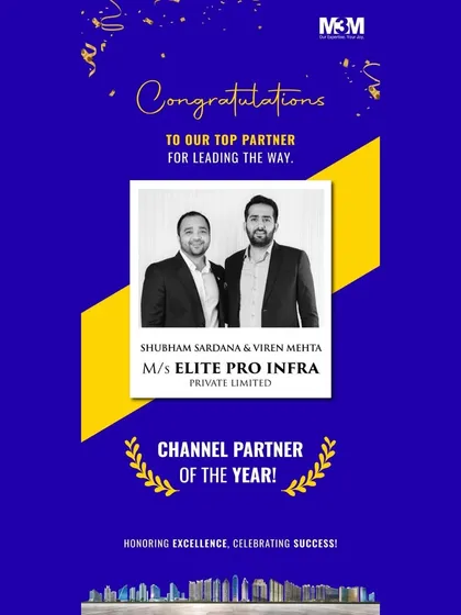 We are honored to be named the Number 1 Channel Partner of the Year by M3M India, a leading developer in the country. This recognition for our directors, Shubham Sardana and Viren Mehta, underscores our position as a top-performing commercial real estate consultancy in the region.