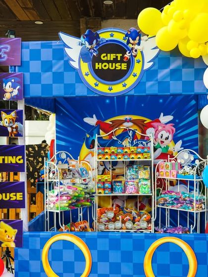 A fully-stocked "Gift House" at the Sonic party, where guests can choose their return gifts.
