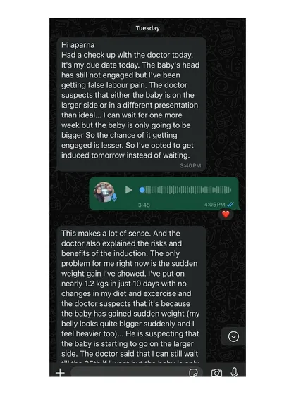Here you can see the real-time conversation. She reached out to me, feeling torn and looking for support. My role is to listen and provide a safe space to explore her options.