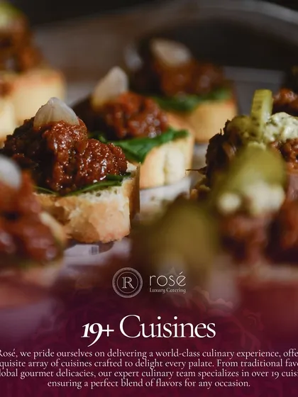 A close-up of our expertly crafted bruschetta. Topped with savory spreads and fresh ingredients, these bites are part of our extensive menu that spans over 19 global cuisines to delight every palate.