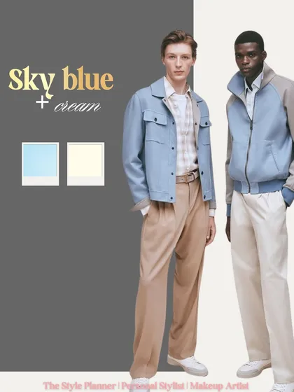 Sky blue and cream is a fresh and elegant combination. It's perfect for warmer weather and gives off a relaxed yet polished vibe.