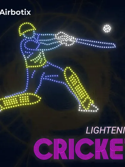 The raw energy of cricket is captured in light as our drones form a batsman in mid-swing, hitting the ball. This display shows our capability to create dynamic, popular imagery that resonates with audiences across India.