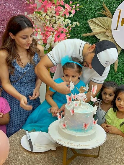 Soha Ali Khan and Kunal Khemu celebrating their daughter Inaaya's birthday. This butterfly themed cake was a joy to make, and I'm so grateful to have been making Inaaya's cakes since she was six months old.