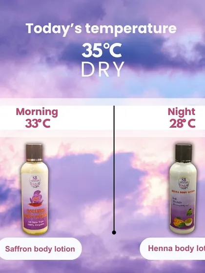 A creative way to show my day and night body lotion routine. The Saffron Body Lotion is perfect for the morning, while the Henna Body Lotion works its magic at night.