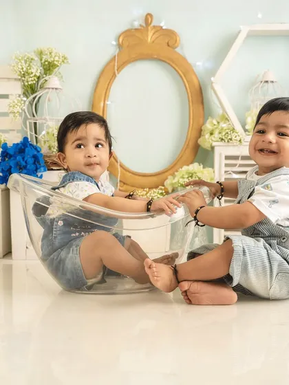 Double the giggles, double the fun. Capturing the unique bond between these twin brothers during their milestone session was a truly special experience.