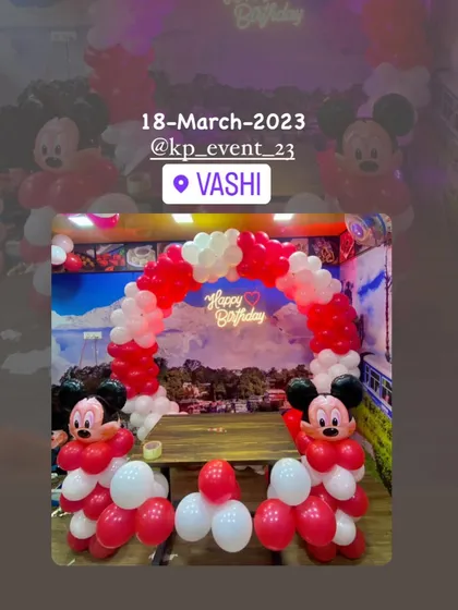 A social media post view of the Mickey Mouse birthday setup in Vashi, showing how great the decorations look in photos.