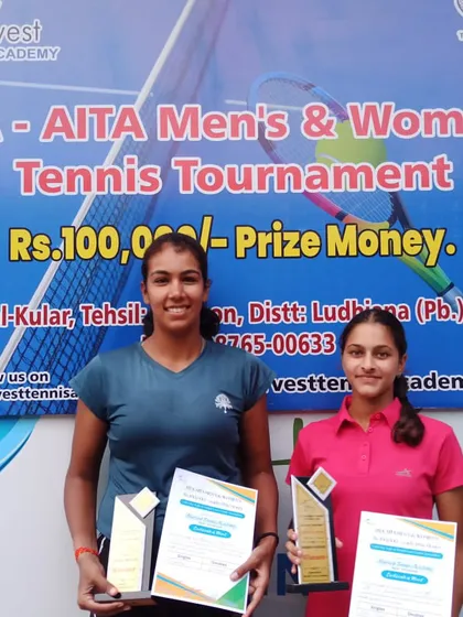 Our player Kashish Bhatia and her partner showcasing their winning form after securing the gold medal in the AITA 1 Lac Women's Doubles event in Jassowal.