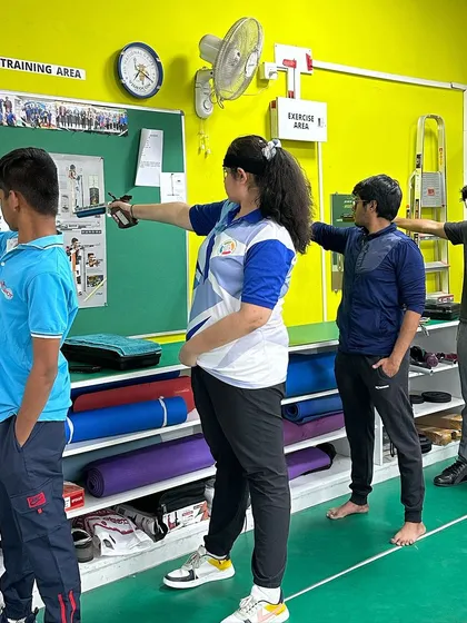 Dry training is a fundamental part of our curriculum. Here, students practice their pistol shooting stance and trigger control without live ammunition to build muscle memory safely.