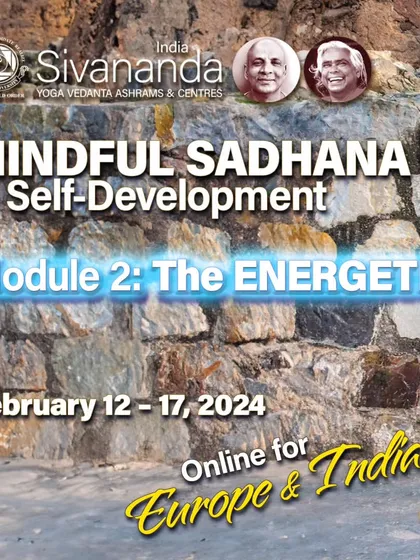 This graphic announces Module 2 of our Mindful Sadhana course, "The Energetic." This flexible online program allows you to deepen your practice by studying the astral body, including prana and the chakras.