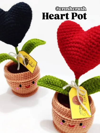 Meet my most popular desk buddies, the crochet heart pots. Available in classic red or moody black, these little pots with their cute smiley faces are perfect for adding a bit of personality to your workspace or gifting to a friend.