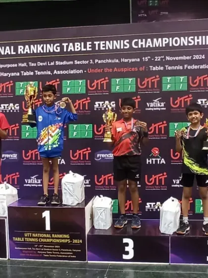 The U-11 Boys podium at the 3rd National Ranking Tournament in Panchkula, with our player Arunim Aggarwal securing a Bronze Medal.