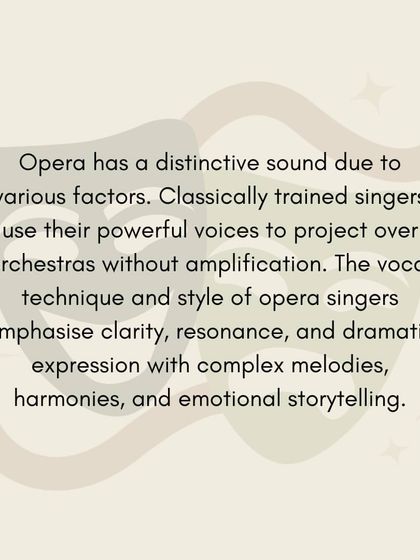 An informational post explaining the distinctive sound of opera, from the power of classically trained voices to the complexity of the music.