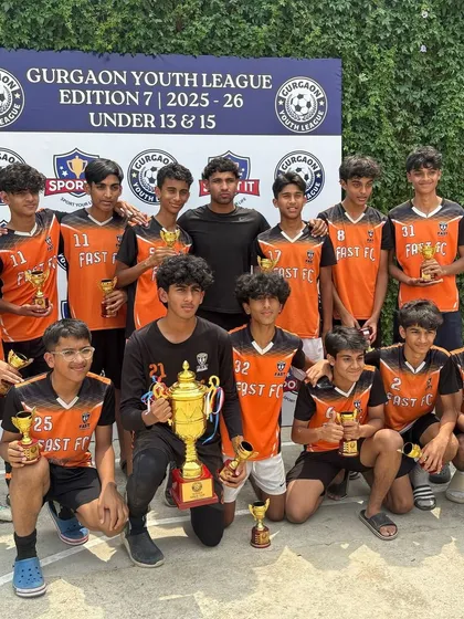 Our undefeated U15 team celebrating their Gurgaon Youth League championship. This victory, with only one goal conceded throughout the tournament, is a testament to their hard work and our defensive coaching principles.