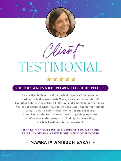 This testimonial from a happy client highlights the core of my work: providing clear, accurate guidance that makes a real difference. Hearing about her positive experience shows the innate power of tarot to bring clarity to any situation.