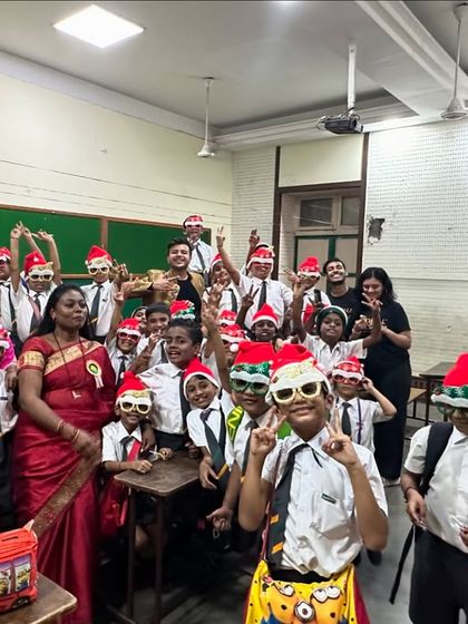Getting into the festive spirit with the students. Even during rehearsals, we make sure to have fun with costumes and props to keep the energy high.