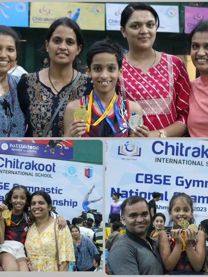 More moments of triumph from various competitions, showcasing our gymnasts with their medals, trophies, and proud coaches.