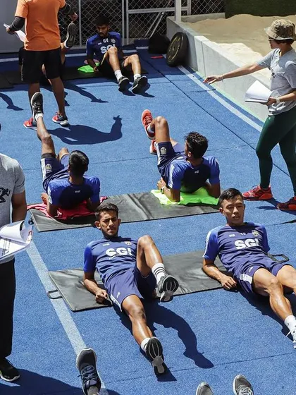 We are proud to be a close partner to Sporting Club Bengaluru on their incredible journey to the I-League. This image shows our team conducting on-field assessments, a key part of our work in preparing the team for top-level competition.