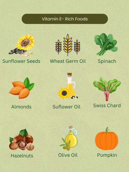 Vitamin E is a powerful antioxidant that supports skin health and strengthens immunity. I recommend getting it from foods like sunflower seeds, spinach, almonds, and pumpkin.
