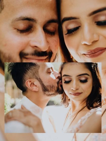 A collage of tender moments from a post-wedding get-together, celebrating a love that stood the test of time and distance.