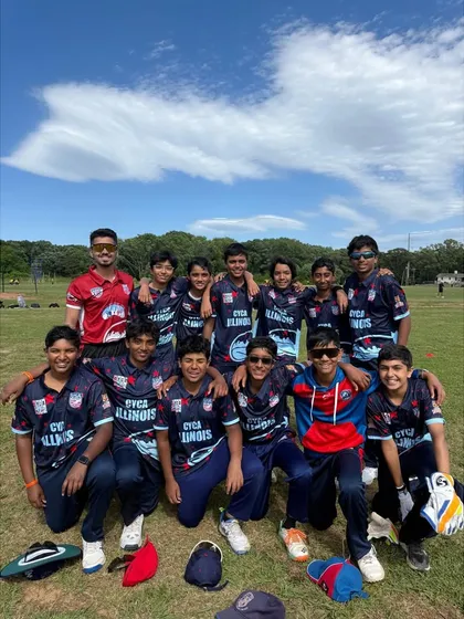 Taking our coaching expertise global. Our coaches with the talented U-13 team from Chicago Youth Cricket Academy (CYCA) during a tournament in the USA, part of our ongoing international partnership.