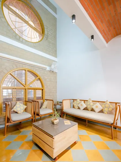 The living room seating arrangement, designed for conversation and comfort.