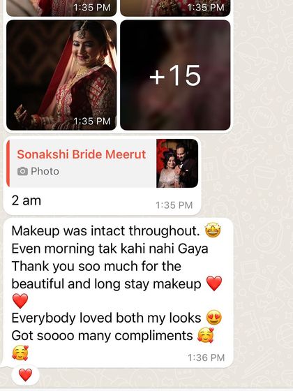 A WhatsApp review from my beautiful Meerut bride. She was happy that her makeup was intact throughout the night.