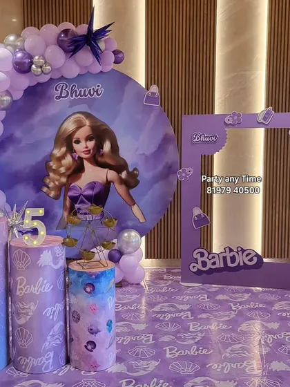 Another view of the purple Barbie theme, showing the custom floor mat and photo frame that I can provide to complete the look.