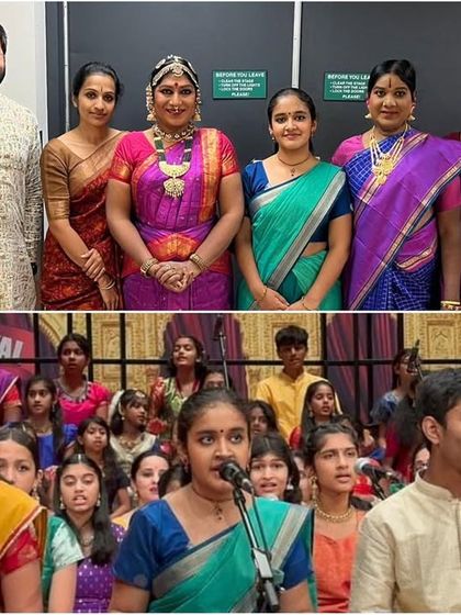 A collage from the Cleveland Thyagaraja Festival, where I had the opportunity to sing for a 'Maargam' dance recital and lead the Carnatic Symphony. These collaborations are incredible learning opportunities for me as a musician.