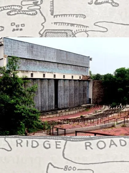 The abandoned Rabindra Rangshala, an open-air theatre in the Delhi Ridge. Its current state of disuse, due to environmental regulations protecting the Ridge as a reserved forest, raises important questions about the conflict between cultural infrastructure and ecological preservation in urban planning.