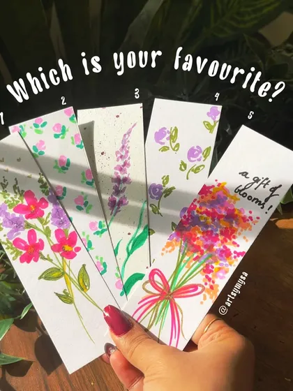 Which floral bookmark is your favorite? Here's a collection of five different flower-themed designs, each with its own unique style and color palette.