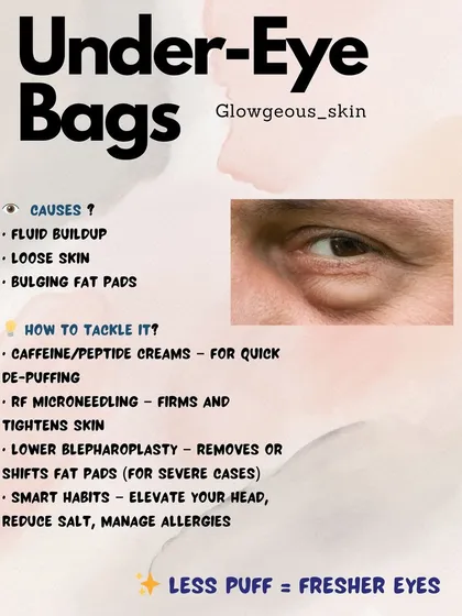 Under-eye bags are often caused by fluid buildup, loose skin, or bulging fat pads. While creams with caffeine can help temporarily de-puff, I use treatments like RF microneedling to firm and tighten the skin for more significant and lasting improvement.