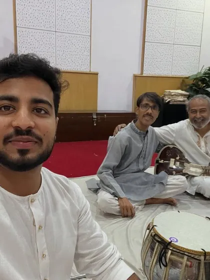 A selfie from the same recording session at All India Radio with Shri Prasenjit Ray Ji and another artist. The collaborative spirit in the studio is always inspiring.
