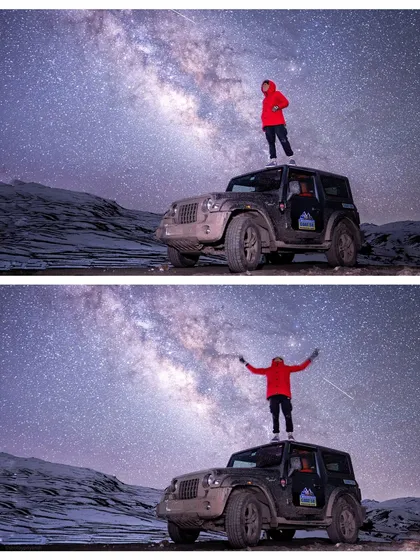 Celebrating my 22nd birthday under the Milky Way in Spiti. This shot, standing on top of my Thar, represents a year of learning, traveling, and chasing dreams.