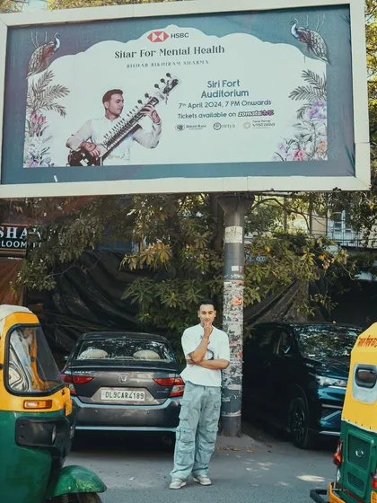 A casual moment on the streets of Delhi, standing in front of a billboard for my show. Seeing my face and my sitar up there in my hometown is always a surreal feeling.