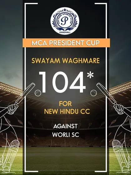 A fantastic century from Swayam Waghmare, who scored 104 not out for New Hindu Cricket Club in the MCA President Cup.