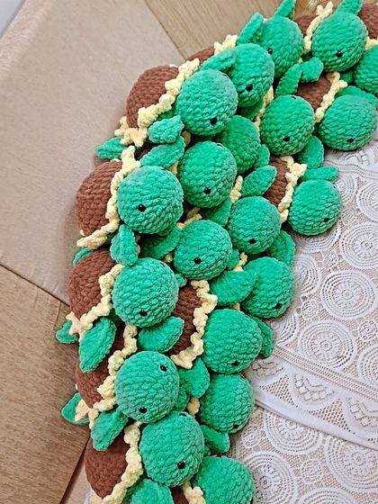 A large order of my sunflower plush turtles, ready to be sent to their new homes.