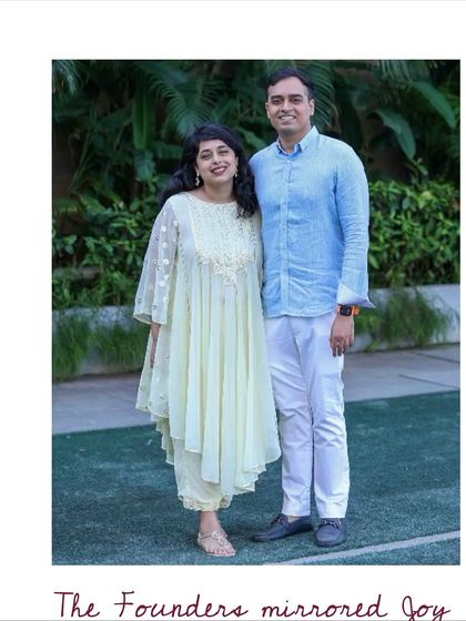 Our founders, Shivani and Vivek, mirroring joy after the successful 'Sound of Emotions' musical. Their passion is the driving force behind the academy.