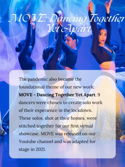 An introduction to our pandemic-themed production, "MOVE: Dancing Together Yet Apart," which began as a virtual showcase of solo works and was later adapted for the stage.