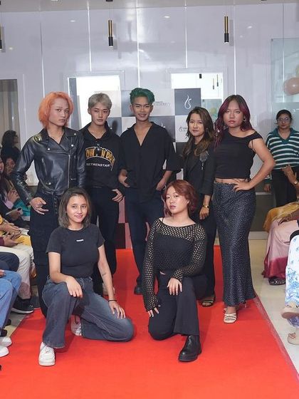 Models showcasing edgy hair and makeup looks on the red carpet at our HRBR Layout launch event.