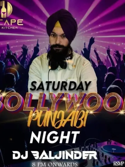 This poster for Escape Bar & Kitchen highlights my dual specialty: Bollywood and Punjabi music for the ultimate club night.