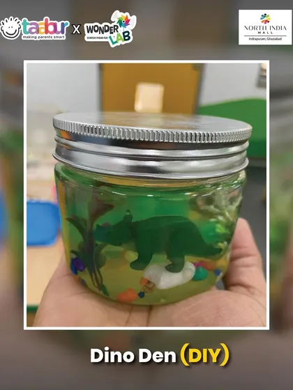 A DIY Dino Den craft from the dinosaur event, a great take-home souvenir for the kids.