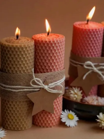 I love the simple, natural beauty of these honeycomb pillar candles. We hand-roll each one to create that perfect texture, and they give off such a warm, gentle light. They are perfect for creating a cozy, rustic vibe in any corner of your home.