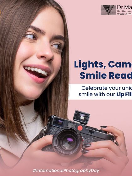 This graphic celebrates International Photography Day by highlighting our lip filler treatments. Using premium Juvederm fillers, we enhance your natural smile, ensuring you feel confident and camera-ready.