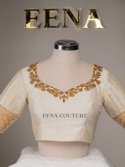 This video showcases an ivory-toned blouse with pleated puff sleeves and gold embroidery. It highlights the intricate handwork and traditional materials that go into every piece I create for my brides.