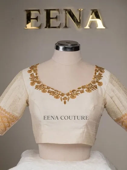 This video showcases an ivory-toned blouse with pleated puff sleeves and gold embroidery. It highlights the intricate handwork and traditional materials that go into every piece I create for my brides.